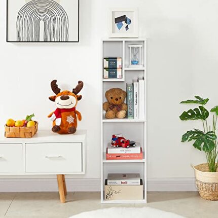 VECELO 4-Tier Bookcase, Modern Storage Cabinet with Height Difference Shelves for Standard Textbooks, 5 Cubes, Vertical or Horizontal, Easy Assem
