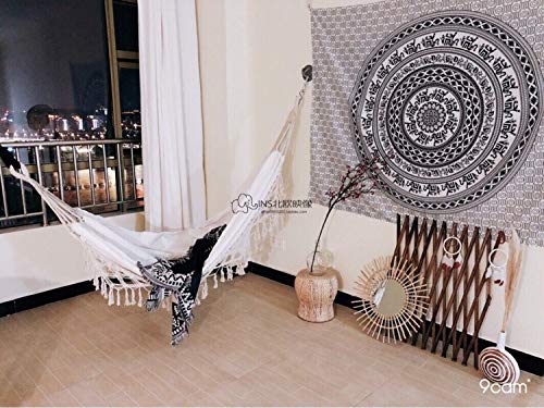 Outdoor Garden Hammock Double Beach Vacation Camping Climbing Traveling Hiking Picnic Outdoor Recreation suitable for 2 adults(White Cotton Canva