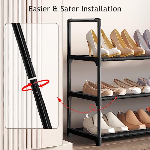HITHIM 3 Tier Long Shoe Rack,Stackable Wide Shoe Shelf for Shoe Storage,Sturdy Shoe Stand,Non-Woven Fabric Shoe Organizer for Closet,Upgrade Shoe
