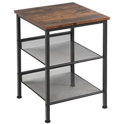 Multigot 3-Tier Side Table, Industrial Sofa End Table with Adjustable Mesh Shelves, Metal Frame Bedside Nightstand for Living Room Bedroom Office