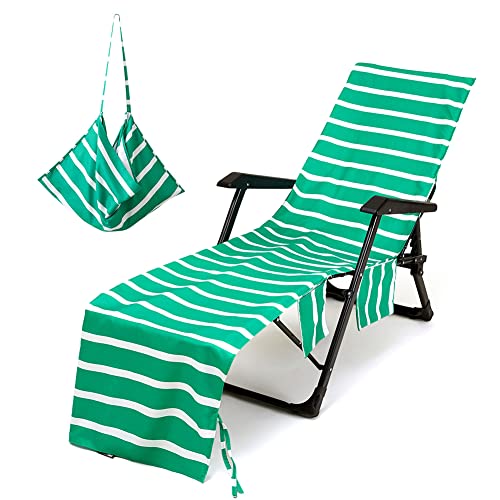 Morbuy Beach Chair Cover Towel, Solid color Striped Beach Towel Lounger Bags with Pockets Sunbed Towels Fitted Microfiber Sun Lounger Towels for