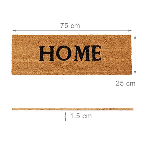 Relaxdays Narrow Coir Doormat HOME Print Anti-Slip Rubber PVC Underside Long Welcome Mat for the Balcony, Patio, Hallway, etc 1.5 x 75 x 50 cm, N