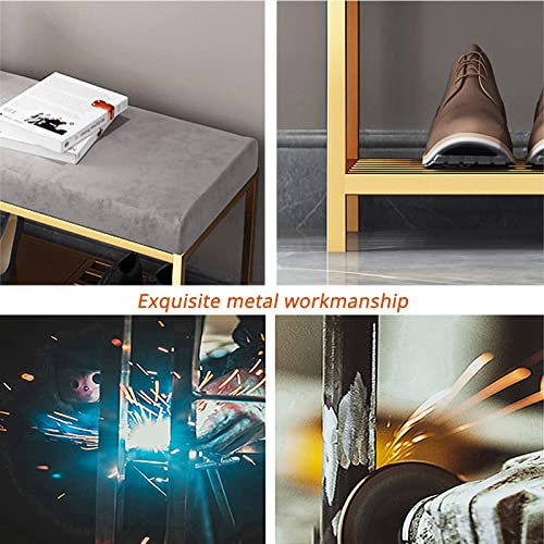 Modern Entry Shoe Bench Shoe Organizer Furniture,Luxurious Entryway Bench Shoe Rack Bench,Soft Velvet Upholstered Bench Seat Shoe Storage Bench-P
