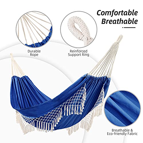 Outdoor Hammock,Premium Cotton Hammocks with Tassels 2 Person Durable Swing with Travel Bag Perfect for Beach, Yard, Bedroom, Patio, Porch, Indoo