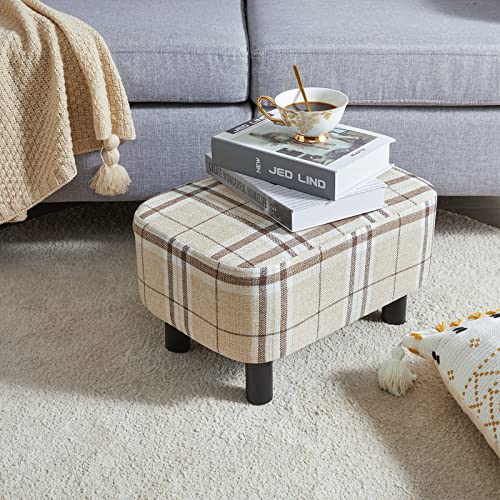 YMYNY 42 cm Footstool, Rectangle Ottoman with Stable Wooden Legs, Modern Linen Fabric Footrest, Change Shoes Stool for Living Room, Padded Seat f