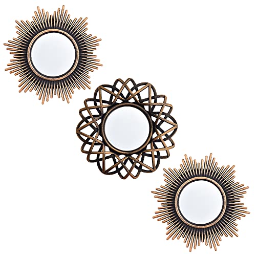 Small Wall Mirrors Decorative Set of 3 | Black and Gold Round Mirrors for Wall Decor Bedroom Living Room | Circle Mirror Wall Decor | Decorative