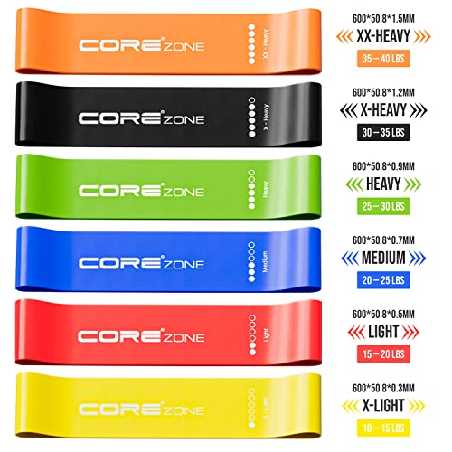 COREZONE Resistance Bands Set of 6 | Home Gym Exercise Workout Bands for Butt, Leg, Glute, Yoga, Pilates, CrossFit, Fitness, Physical Therapy, St