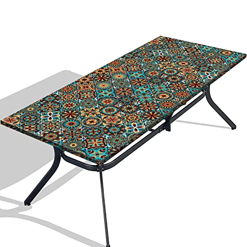 Tablecloth for Folding Table, boho Picnic Table Cover, Waterproof Fitted Table Covers for 6 Foot Tables, Elastic Rim Plastic Table Cover for Picn