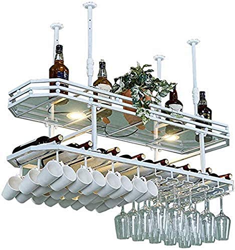 EYLINK Wine Racks,Household Wine Shelf Cup Holder- Adjustable Height Ceiling Mounted Hanging Wine Bottle Holder Metal Wine Glass Rack Goblet Stem