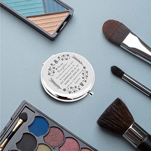 CREATCABIN Daughter Gifts Makeup Mirror Inspirational Quote Travel Compact Pocket Engraved Mirror Two-sided Folding Gift for Women Girls Graduati