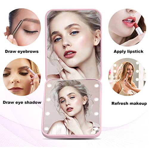 Chstarina Compact Mirror, Portable Makeup Mirror, Magnifying Mirror with Light, 1X / 2X Handheld LED Light Up Mirror, Small Travel Make Up Mirror