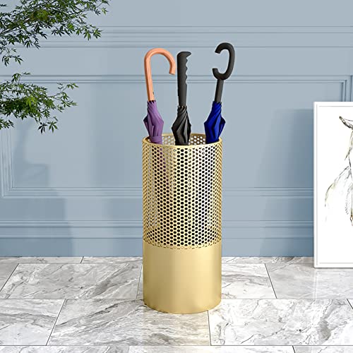 FBITE Umbrella Stands,Round Metal Mesh Umbrella Bucket with Hooks, Hollow Out Storage Rack for Canes Walking Sticks Umbrellas, Patio Home Front D