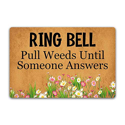 LuckyChu Funny Ring Bell Pull Weeds Until Someone Answers Floor Mat Rug Non Slip Entrance Indoor Outdoor Bathroom Kitchen Home Doormat Rubber 23.