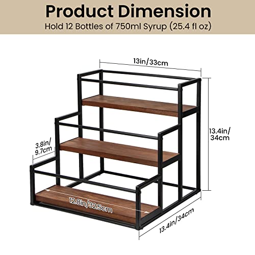 THYGIFTREE Coffee Syrup Rack Organizer Syrup Bottle Holder Stand for Coffee Bar 3-Tier 12 Bottles Storage Shelves for Syrup, Wine, Dressing for K