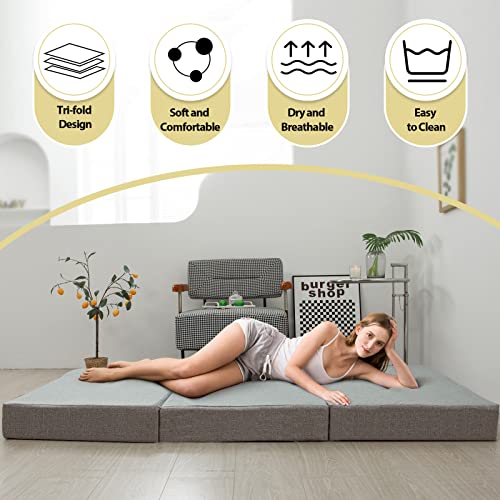 MAXYOYO Folding Mattress, Tri Fold Floor Mattress 15cm Gel Memory Foam with Washable Cover,Foldable in Three,Space-Saving for Guest (135x190x15cm