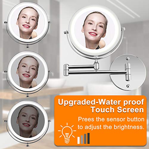 longziming 7'' Makeup Mirror Wall Mounted, Upgraded 10X Magnification Double-Sided Mirror, USB Charging Touch Button Adjustable Light 360° Swivel