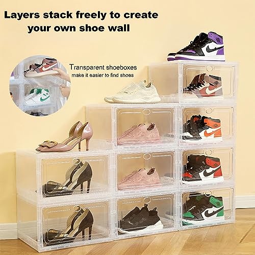 Lora Dew Shoe Storage Box,Acrylic Shoe Organizer with Magnetic Door,Clear Plastic Stackable Shoes Container for Closet,Sneaker Storage Boxes,Tran