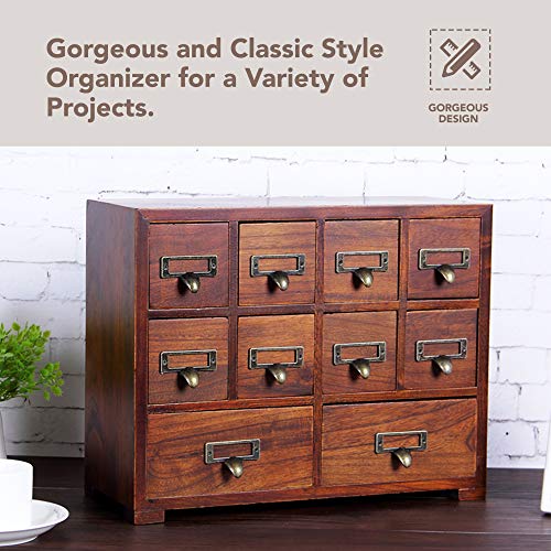 Traditional Card Catalog Solid Wood Small Chinese Medicine Small Curio Cabinet l Vintage Retro Look Tea Storage Organizer Apothecary Drawer Dress