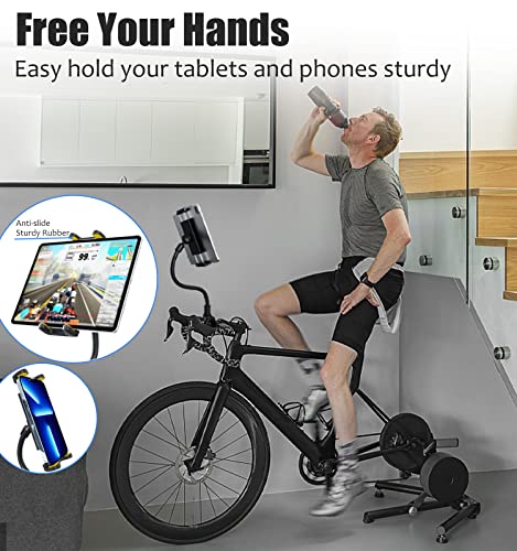 Charchendo Tablet Holder for Spin Bike, Universal Handlebar Phone Mount with Gooseneck for Stationary Exercise Bike, Elliptical, Compatible with