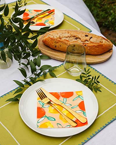 Recyclable Paper Table Cover |Summer Themed Disposable Tropical Tablecloth, Tableware Decorations Lemon & Orange Citrus Design, Alfresco Dining,