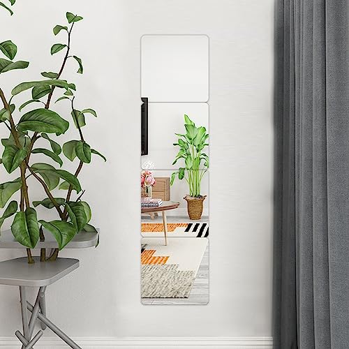 Buer Homie Self adhesive Mirror Tiles, Wall Mirror for Bathroom, 4pcs of 8“x8“
