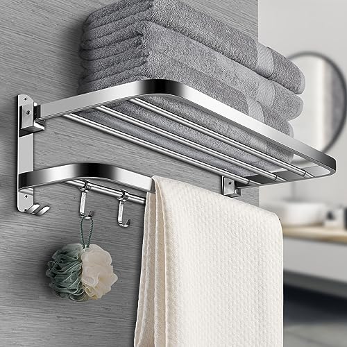 JiGiU 23.6-inch Bathroom Towel Racks Wall Mounted Towel Holder Double Towel Rail Towel Shelf Brushed Nickel SUS304 Stainless Steel Towel Bar with