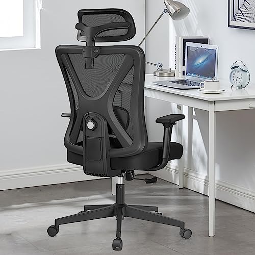 KERDOM Office Desk Chair, Ergonomic Swivel Chair with Adjustable Headrest and Lumbar Support,High Back Mesh Computer Chair with 130° rocking Lock