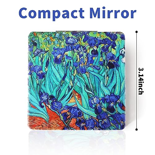 Dynippy Compact Mirror Double-Sided 1X/2X Magnifying 3.15inch Bulk Pu Leather Makeup Mirrors Square Mirror for Purses Small Pocket Portable Hand
