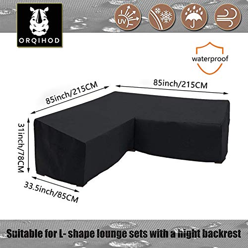 Orqihod L-shaped Garden Furniture Cover Waterproof 600D Heavy Duty Garden Rattan Corner Furniture Covers with Storage Bag 215x215cm Black Protect