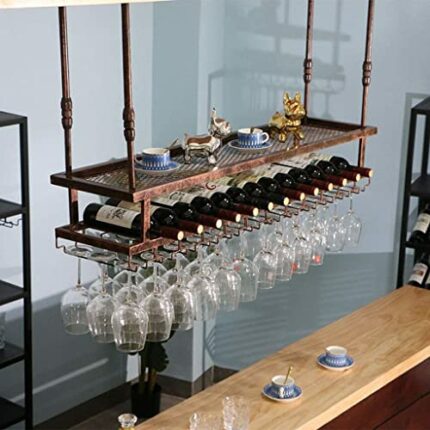 Wine racks Ceiling-Type Wine Holder Bottle Glass Racks Hanging Goblet Stemware Racks, Vintage Home Decor, Metal Iron