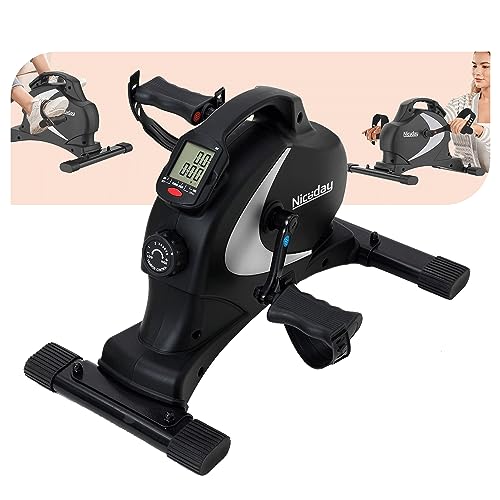 Niceday Mini Exercise Bike, Foot Pedal Exerciser, Under Desk Bike, Desk Pedal Bike, 8 Magnetic Levels Resistance, Quiet and Smooth, LCD Monitor,