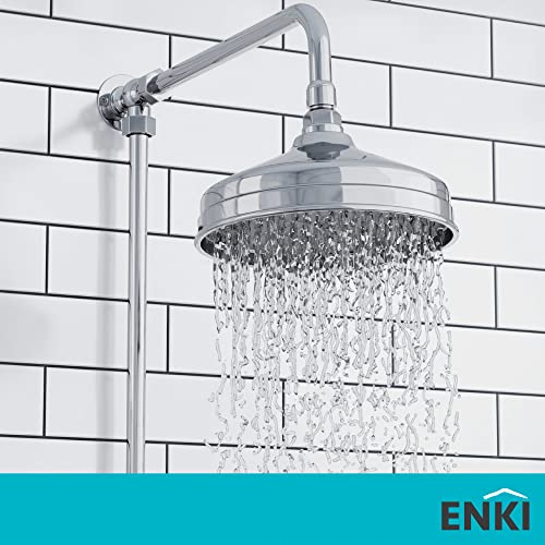 ENKI, R01, 200mm Traditional Fixed Large Shower Head Chrome, Solid Brass, Replacement Shower Head, Round Rose, Mixer Rainfall Shower, Modern Desi