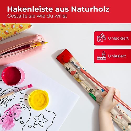 LouMaxx Wooden hook rack made of pine with 6 wooden hooks - wooden wall coat rack - children's coat rack - wooden coat hook for wall mounting mad