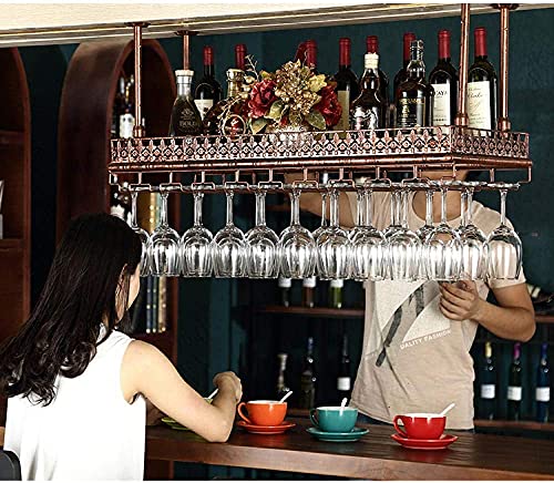 SUCHETA Hanging Wine Rack with Glass Holder and Shelf, Wine Glass Rack Hanging Steamware Rack Champagne Glass Rack Holder Vintage Style Bar Wall