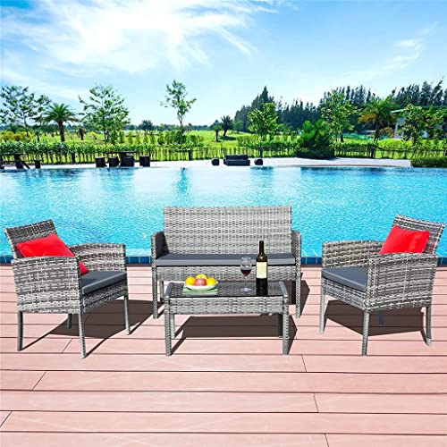 DLOETT 4 Piece Outdoor Garden Lounge Set with Cushion Garden Sofa Set Garden Furniture Sets for Patio Terrace