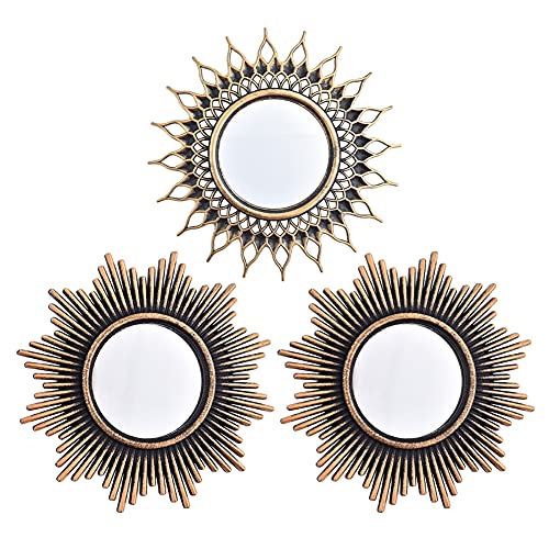 Small Wall Mirrors Decorative Set of 3 | Black and Gold Round Mirrors for Wall Decor Bedroom Living Room | Circle Mirror Wall Decor | Decorative