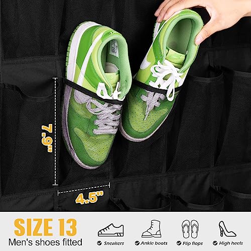 MISSLO 35 Large Pockets Over The Door Shoe Organizer Sturdy Oxford Fabric Hanging Shoe Rack for Door Mesh Closet Shoe Holder Hanger (Black)