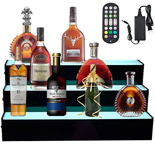 Kweetle Liquor Bottle Display Shelf,24 Inch 3-Step LED Lighted Bar Shelf,Wine Bottle Display Rack with Remote & App Control for Home, Club, Comme