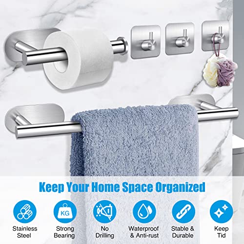 Self Adhesive Towel Rail, 5 in 1Bathroom Accessories Kit for Bathroom & Kitchen Silver Towel Rail Bath Towel Holder Toilet Holder Wall Mounted No