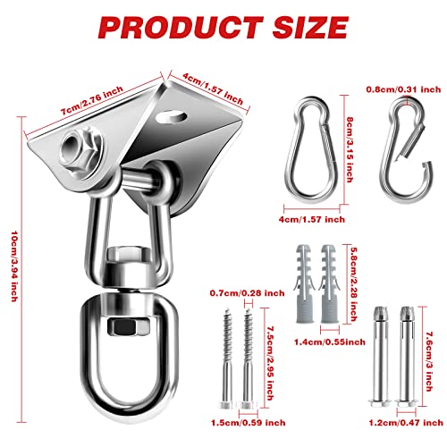 Heavy Duty Swing Hanger Hook 360°Rotate Hanging Chair Hook Ceiling Hook for Hammock Swing with Bolts Screws Stainless Steel Hammock Chair Hanging