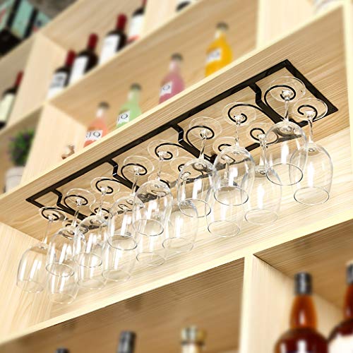 Fashion Creative Wine Glass Rack Goblet Upside Down Home Cabinet Bar Hanging Wrought Iron Multi-Size J1124, PIBM, Black, 44cm*19cm