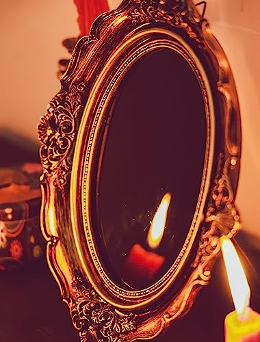 Nosadi Black Scrying Mirror Witchcraft Mirror Scrying Tools Altar Kit Supplies Divination Decorative Mirror Oval Antique Dark Gold 8.3" W x 10" L