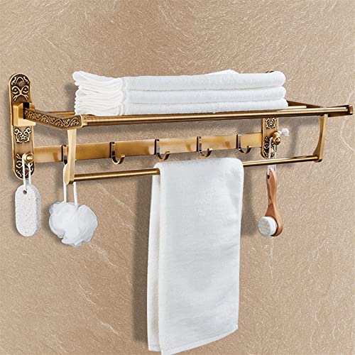 HIGOH Towel Racks,Bathroom Towel Rack Wall Mounted Towel Holder,Antique Brass Towel Rack,Wall-Mounted Alumitowel Holder,Square Design Bathroom Ac