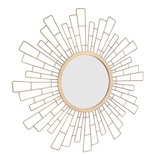 Stonebriar Round Decorative 23.6" Geometric Metal Sunburst Hanging Mirror for Wall, Antique Gold