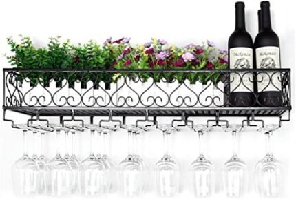 Wine racks Wall Mounted Metal Wine Bottle Holder Stemware Glass Holder Storage Rack Home & Kitchen Decor, for Bars, Restaurants