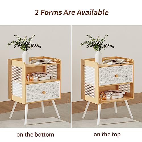 Iirios Nightstands Set of 2, End Table with Open Shelf, 2-Tier Night Stand with Adjustable Metal Floral Drawer, Night Stand for Bedroom Sofa Side