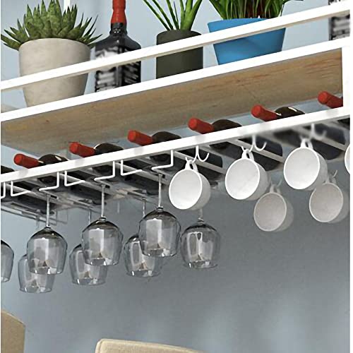 EYLINK Wine Storage Racks, Industrial Hanging Wine Rack with Glass Holder and Guard Rail, Ceiling Mount Floating Shelf 2 Tier, for Kitchen/Restau