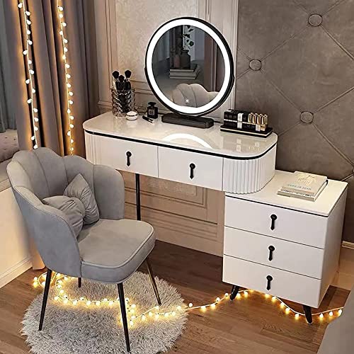 GORKEM Dressing table with LED 3-color lighted mirror Lighted dressing table and sideboard with 3 drawers Ladies and girls dressing table with ot