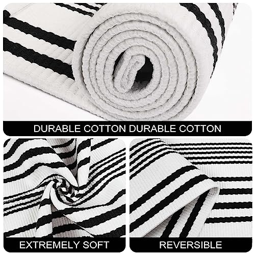 LEEVAN Black and White Striped Door Mat 24'' x 35'' Washable Hand-Woven Front Door Rug, Reversible Front Door Mats Outdoor Farmhouse Striped Laye