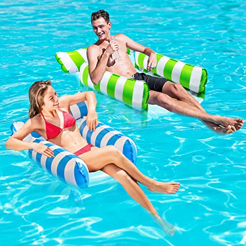 Pukitt 2 Pack Water Hammock, 4-in-1 Multi-Purpose Inflatable Pool Lounger Float with Bottom Mesh, Inflatable Hammock for Adults Kids, Portable Fl
